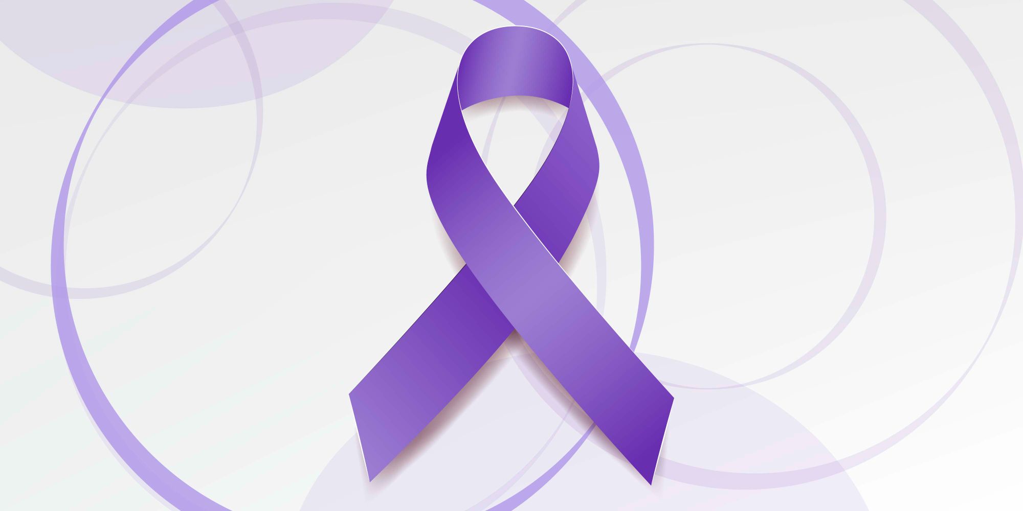 Purple circle outlines in background, bright purple ribbon in foreground